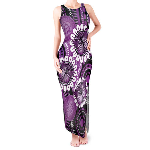 Australia Indigenous Butterflies Personalised Tank Maxi Dress Lupus Awareness Purple Ribbon Aboriginal Art