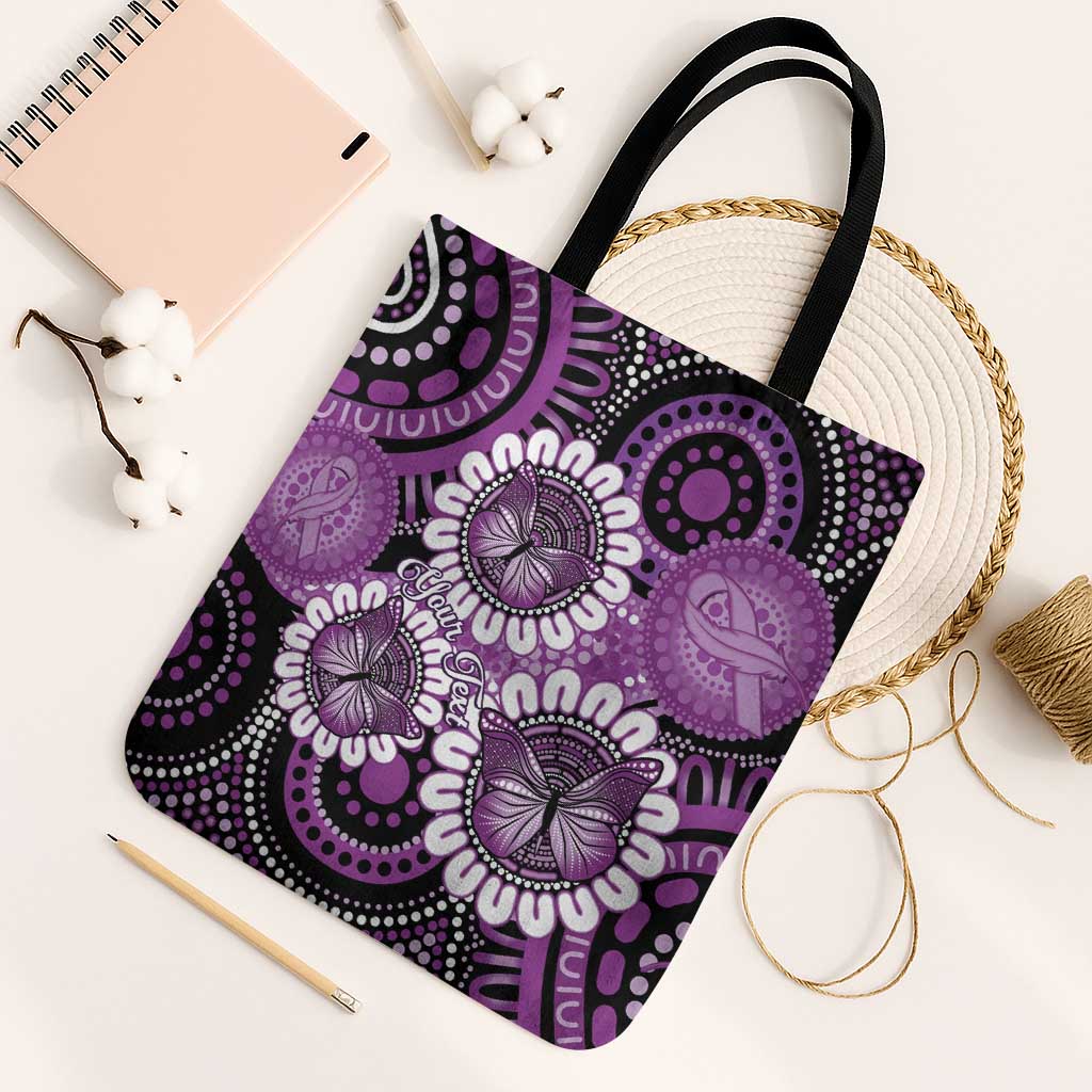 Australia Indigenous Butterflies Personalised Tote Bag Lupus Awareness Purple Ribbon Aboriginal Art