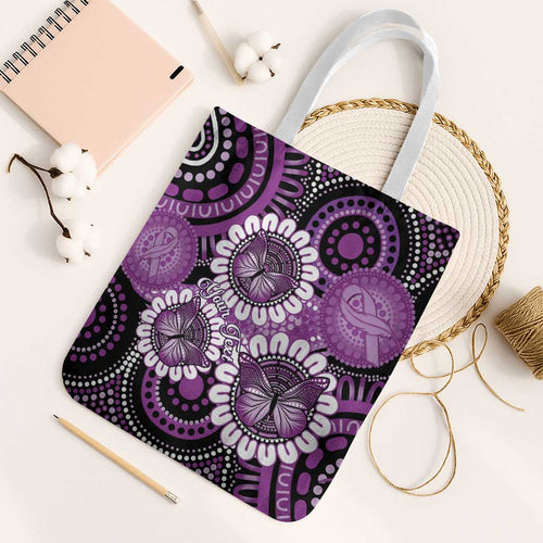 Australia Indigenous Butterflies Personalised Tote Bag Lupus Awareness Purple Ribbon Aboriginal Art