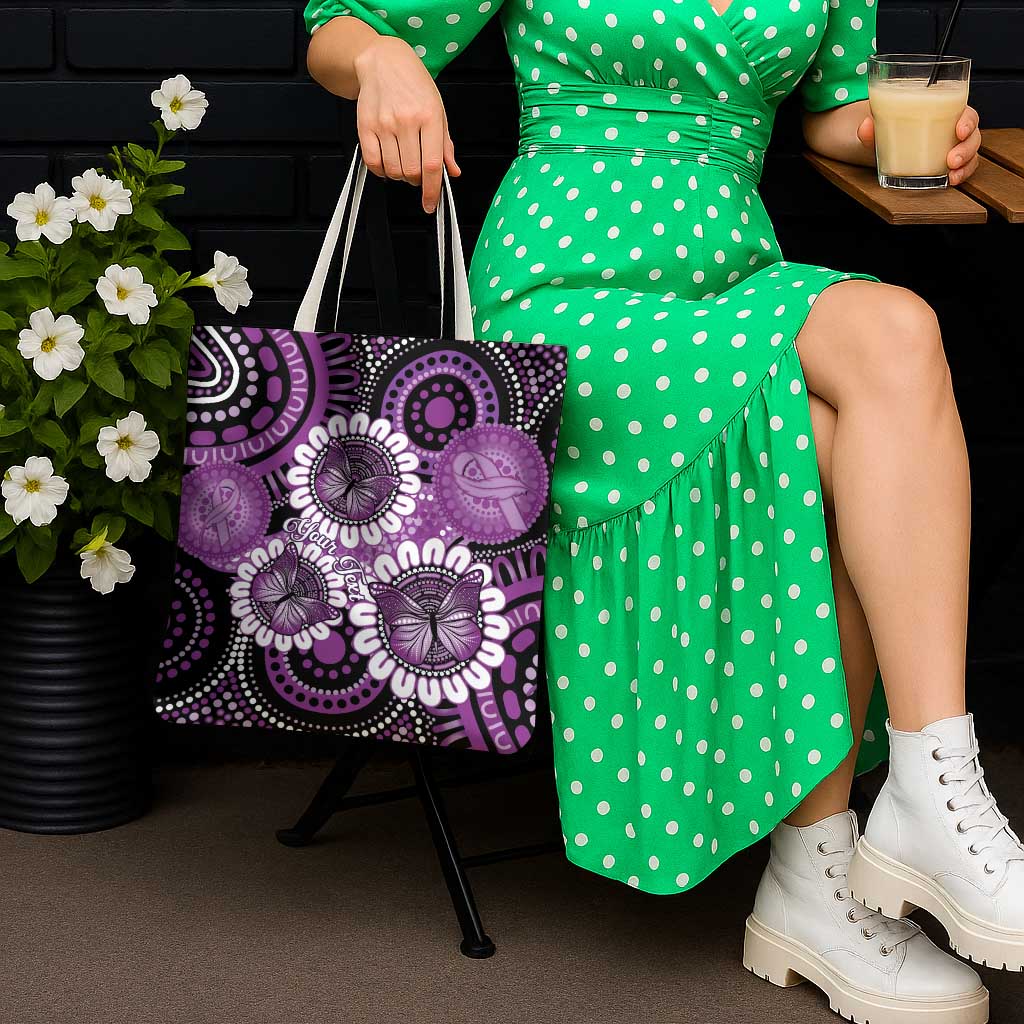 Australia Indigenous Butterflies Personalised Tote Bag Lupus Awareness Purple Ribbon Aboriginal Art