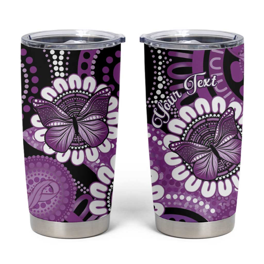 Australia Indigenous Butterflies Personalised Tumbler Cup Lupus Awareness Purple Ribbon Aboriginal Art