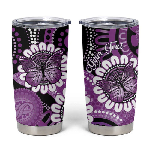 Australia Indigenous Butterflies Personalised Tumbler Cup Lupus Awareness Purple Ribbon Aboriginal Art