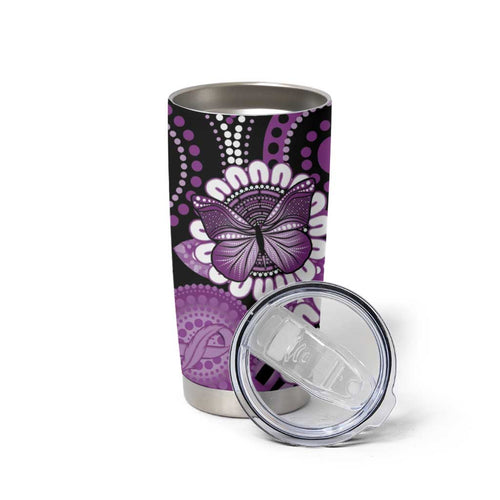 Australia Indigenous Butterflies Personalised Tumbler Cup Lupus Awareness Purple Ribbon Aboriginal Art