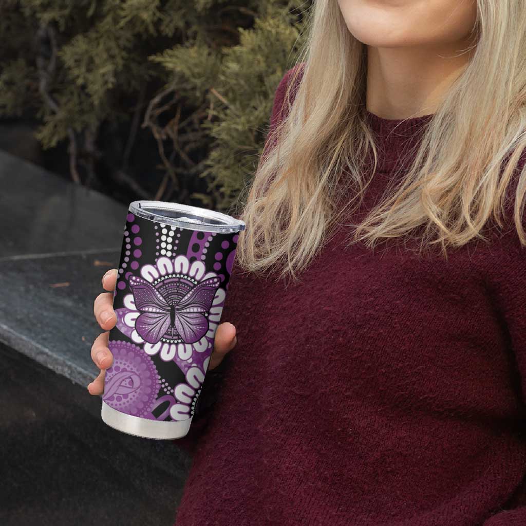 Australia Indigenous Butterflies Personalised Tumbler Cup Lupus Awareness Purple Ribbon Aboriginal Art