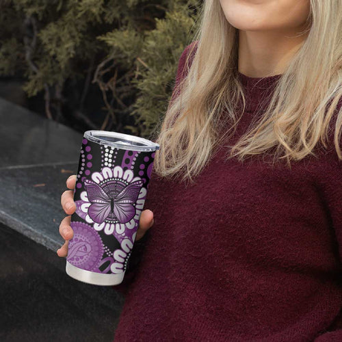 Australia Indigenous Butterflies Personalised Tumbler Cup Lupus Awareness Purple Ribbon Aboriginal Art