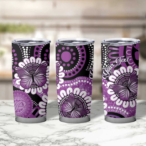 Australia Indigenous Butterflies Personalised Tumbler Cup Lupus Awareness Purple Ribbon Aboriginal Art