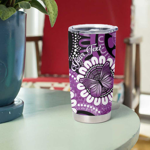 Australia Indigenous Butterflies Personalised Tumbler Cup Lupus Awareness Purple Ribbon Aboriginal Art