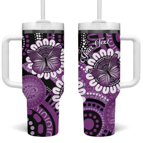 Australia Indigenous Butterflies Personalised Tumbler With Handle Lupus Awareness Purple Ribbon Aboriginal Art