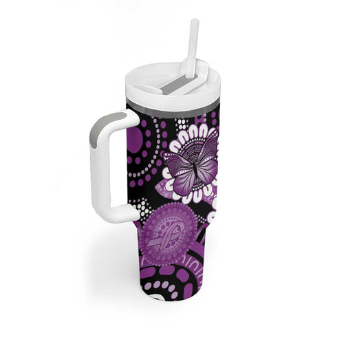 Australia Indigenous Butterflies Personalised Tumbler With Handle Lupus Awareness Purple Ribbon Aboriginal Art