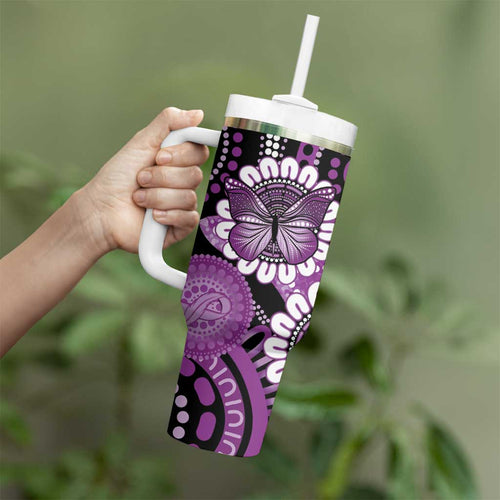 Australia Indigenous Butterflies Personalised Tumbler With Handle Lupus Awareness Purple Ribbon Aboriginal Art