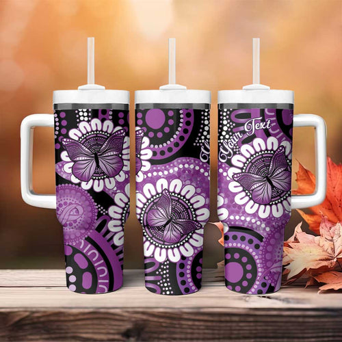 Australia Indigenous Butterflies Personalised Tumbler With Handle Lupus Awareness Purple Ribbon Aboriginal Art