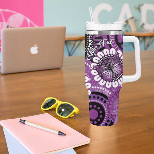 Australia Indigenous Butterflies Personalised Tumbler With Handle Lupus Awareness Purple Ribbon Aboriginal Art