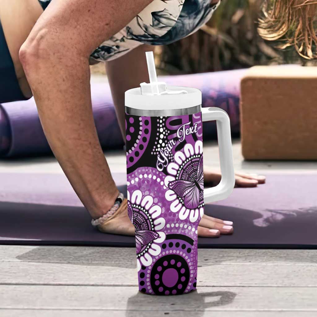 Australia Indigenous Butterflies Personalised Tumbler With Handle Lupus Awareness Purple Ribbon Aboriginal Art