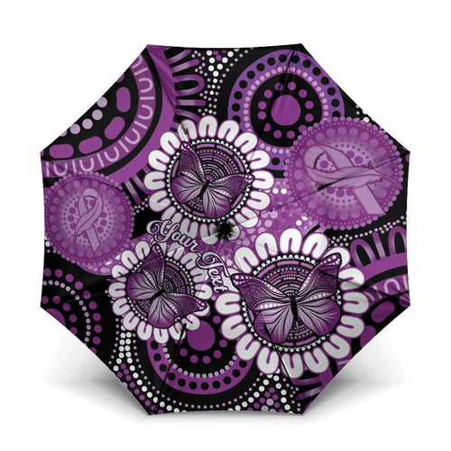 Australia Indigenous Butterflies Personalised Umbrella Lupus Awareness Purple Ribbon Aboriginal Art