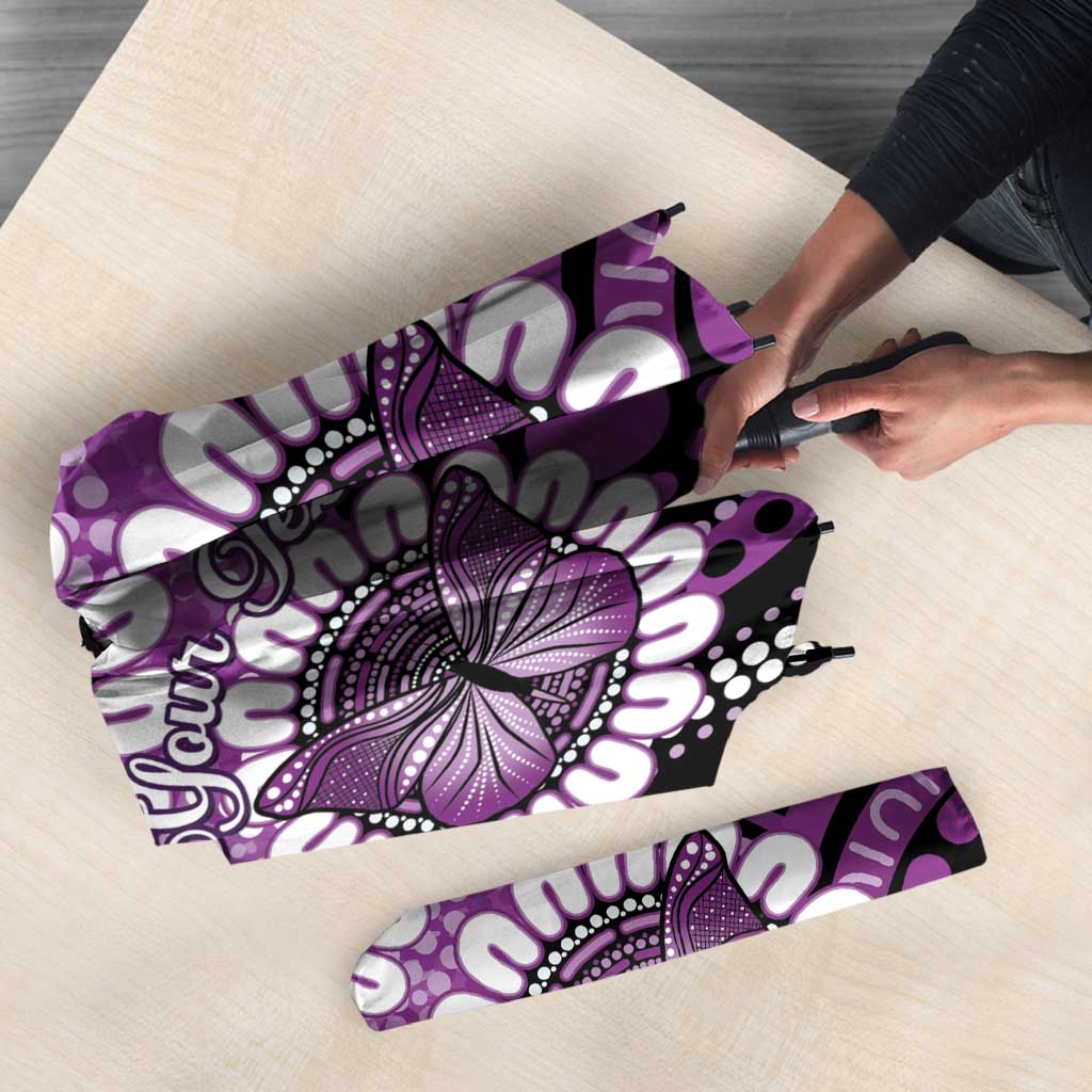 Australia Indigenous Butterflies Personalised Umbrella Lupus Awareness Purple Ribbon Aboriginal Art