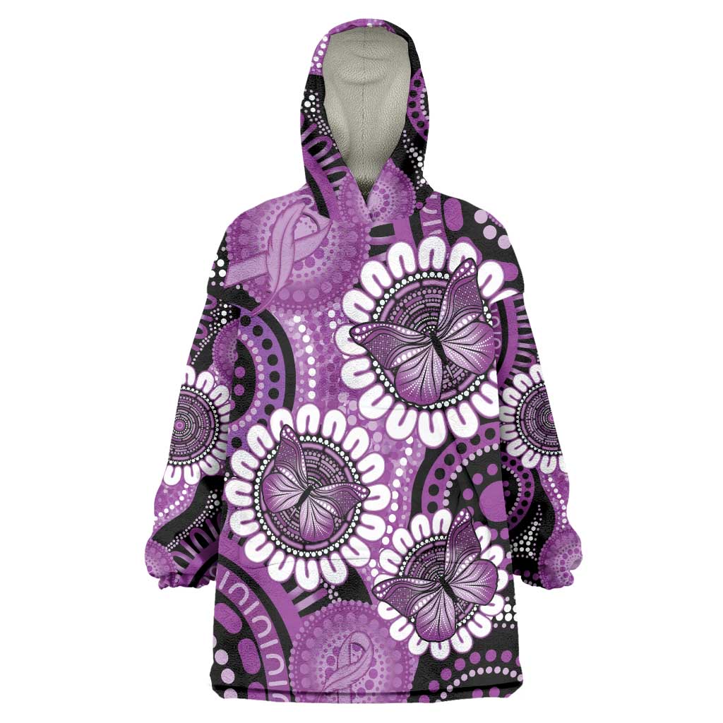 Australia Indigenous Butterflies Personalised Wearable Blanket Hoodie Lupus Awareness Purple Ribbon Aboriginal Art