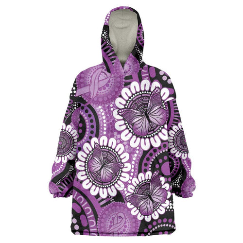 Australia Indigenous Butterflies Personalised Wearable Blanket Hoodie Lupus Awareness Purple Ribbon Aboriginal Art