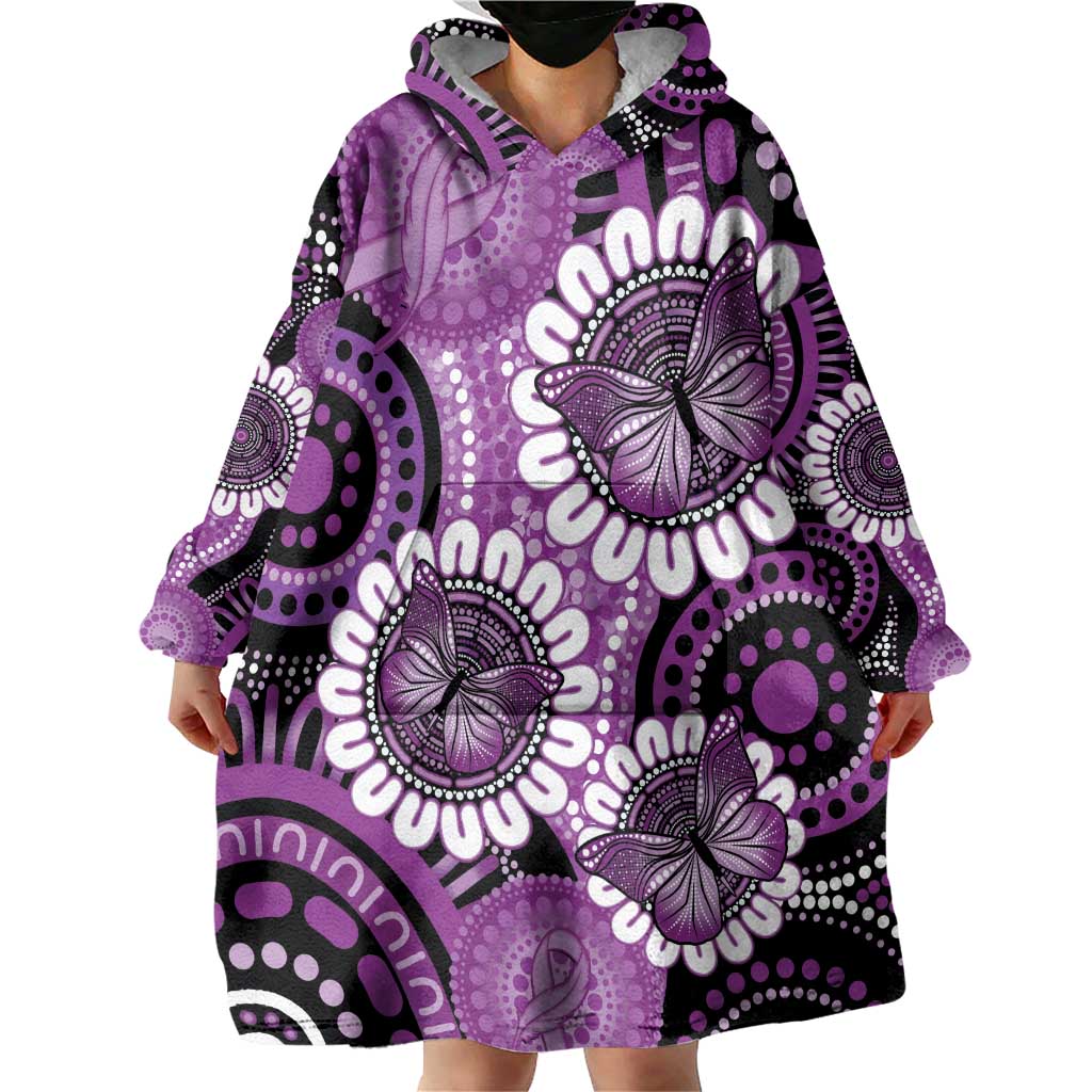 Australia Indigenous Butterflies Personalised Wearable Blanket Hoodie Lupus Awareness Purple Ribbon Aboriginal Art