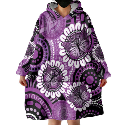 Australia Indigenous Butterflies Personalised Wearable Blanket Hoodie Lupus Awareness Purple Ribbon Aboriginal Art