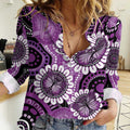 Australia Indigenous Butterflies Personalised Women Casual Shirt Lupus Awareness Purple Ribbon Aboriginal Art