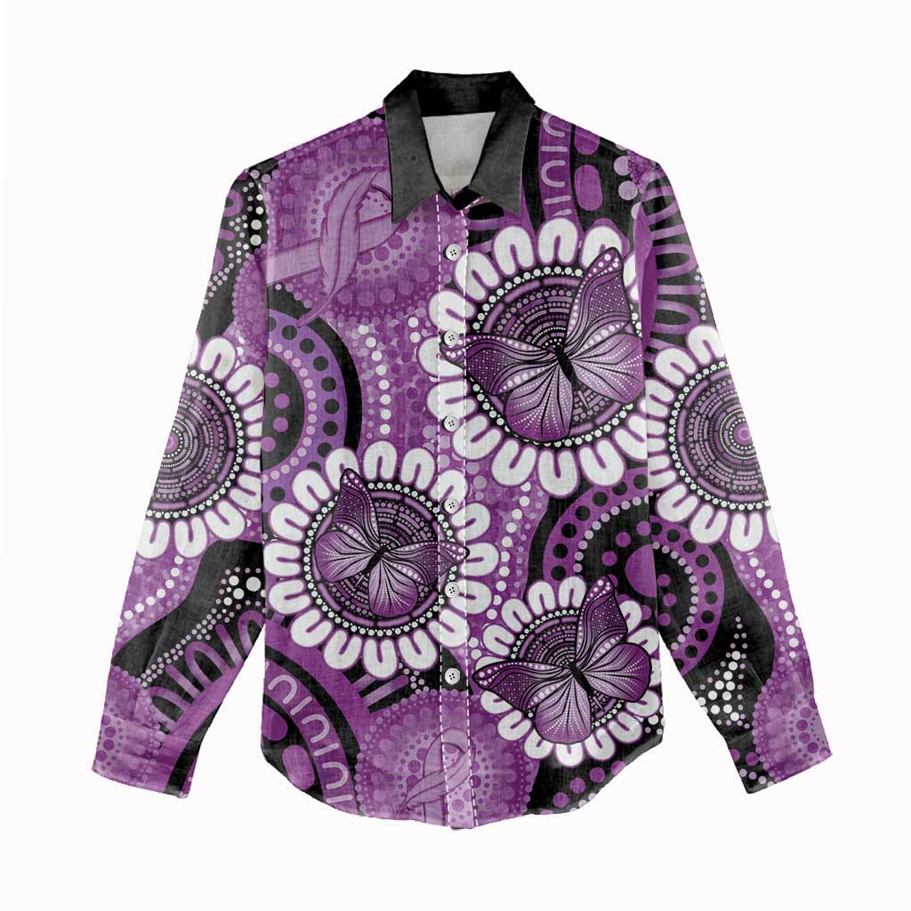 Australia Indigenous Butterflies Personalised Women Casual Shirt Lupus Awareness Purple Ribbon Aboriginal Art