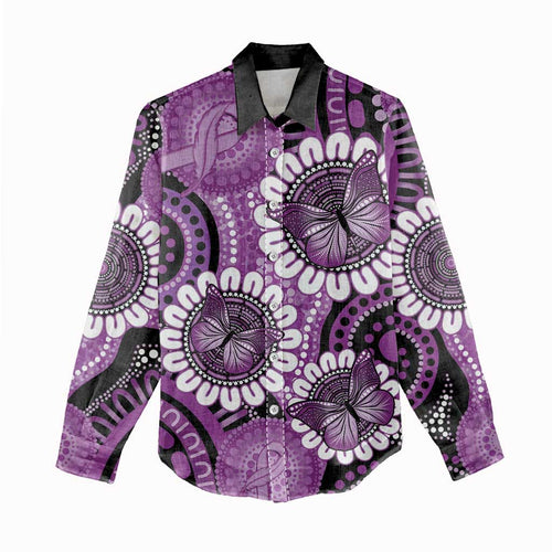 Australia Indigenous Butterflies Personalised Women Casual Shirt Lupus Awareness Purple Ribbon Aboriginal Art