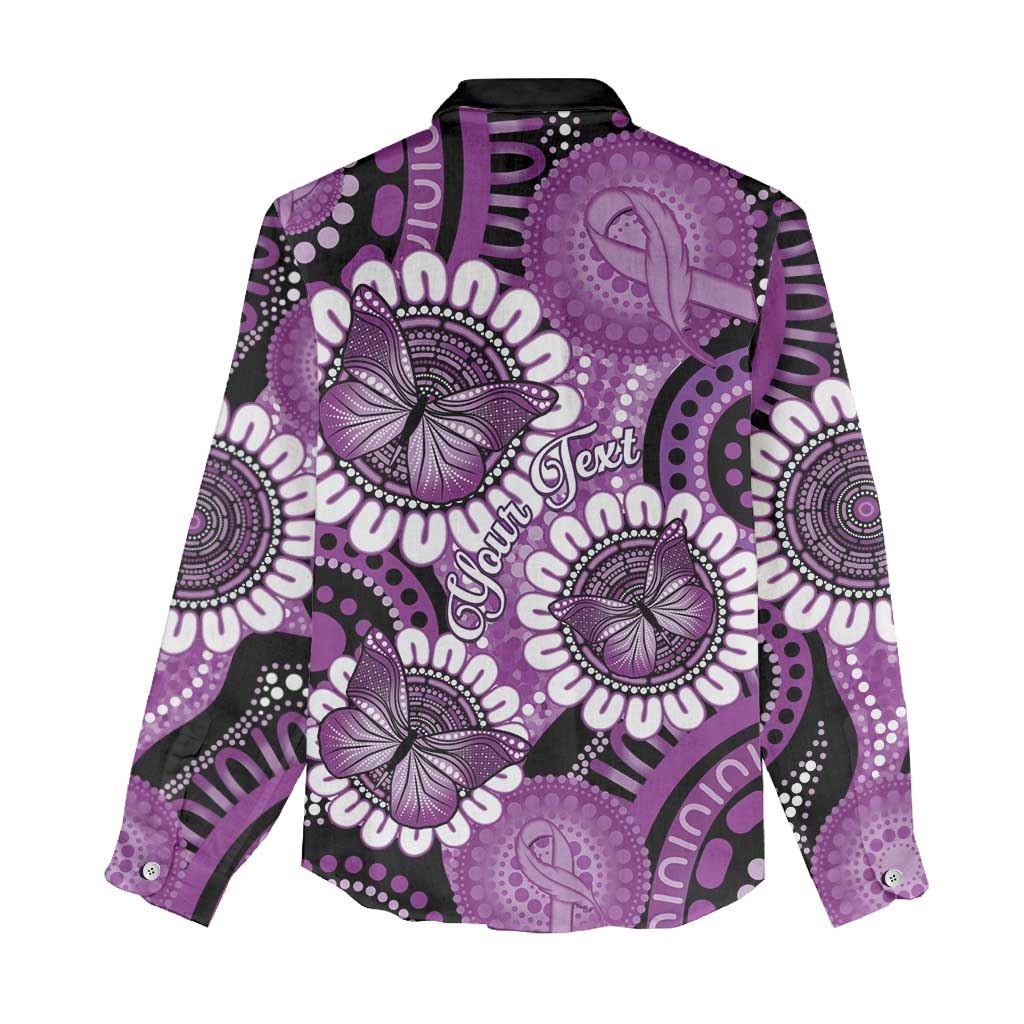 Australia Indigenous Butterflies Personalised Women Casual Shirt Lupus Awareness Purple Ribbon Aboriginal Art