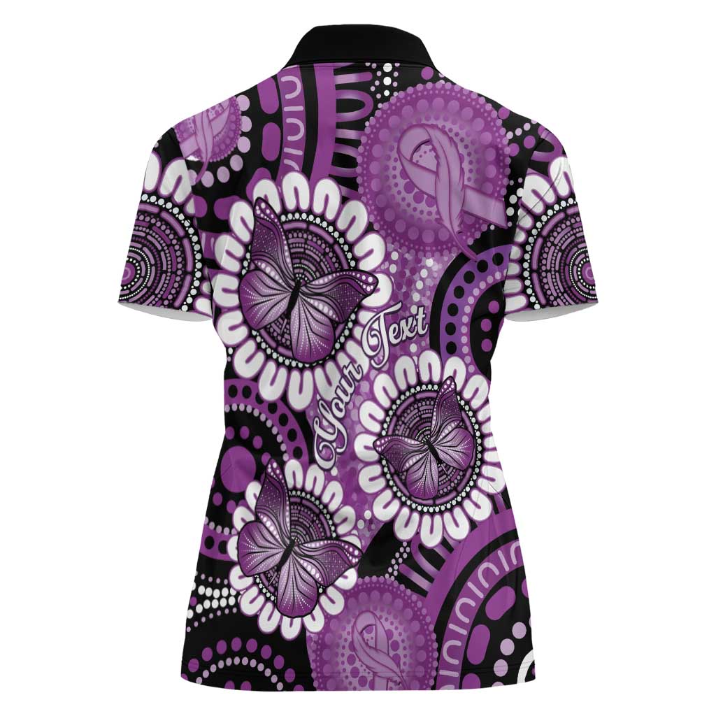 Australia Indigenous Butterflies Personalised Women Polo Shirt Lupus Awareness Purple Ribbon Aboriginal Art