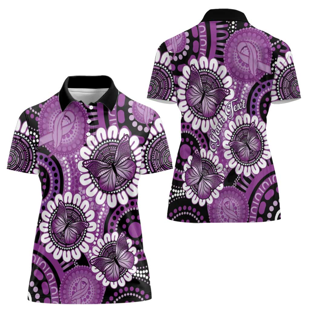 Australia Indigenous Butterflies Personalised Women Polo Shirt Lupus Awareness Purple Ribbon Aboriginal Art