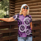 Australia Indigenous Butterflies Personalised Women Polo Shirt Lupus Awareness Purple Ribbon Aboriginal Art