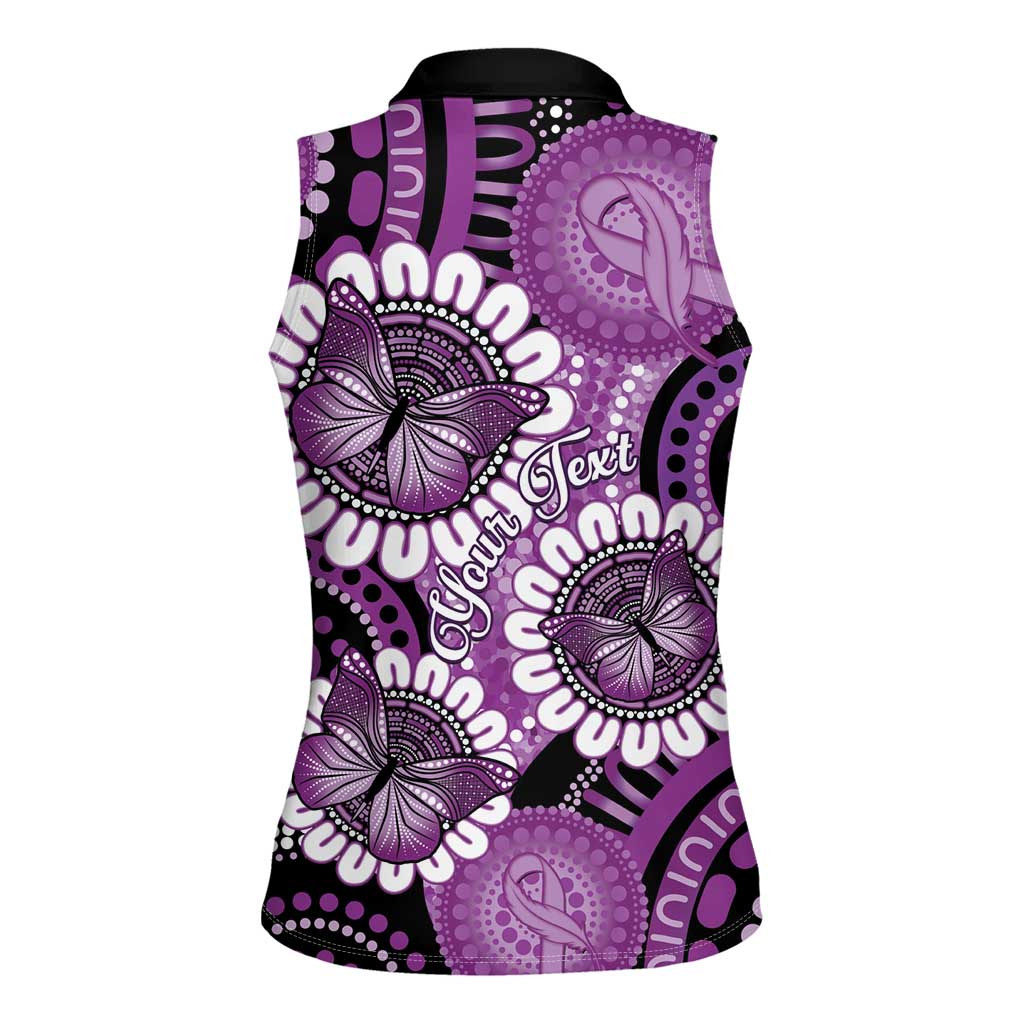 Australia Indigenous Butterflies Personalised Women Sleeveless Polo Shirt Lupus Awareness Purple Ribbon Aboriginal Art