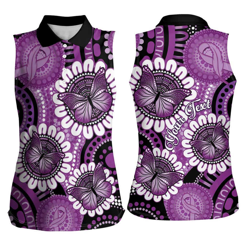 Australia Indigenous Butterflies Personalised Women Sleeveless Polo Shirt Lupus Awareness Purple Ribbon Aboriginal Art