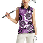 Australia Indigenous Butterflies Personalised Women Sleeveless Polo Shirt Lupus Awareness Purple Ribbon Aboriginal Art
