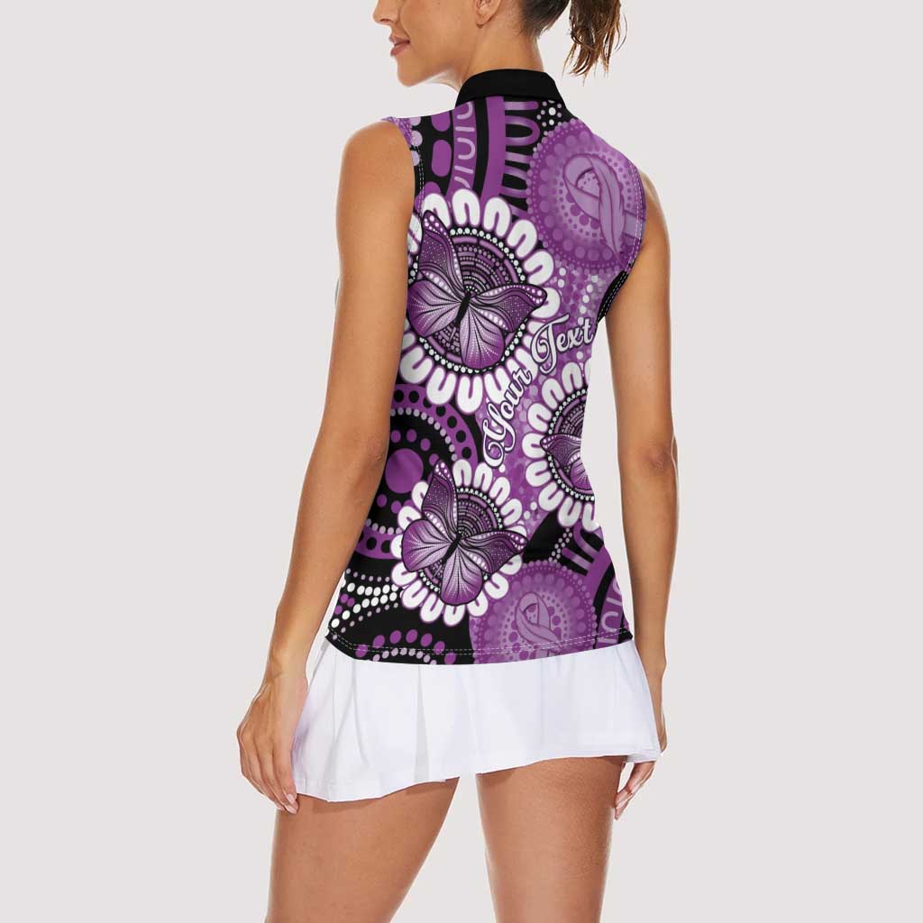 Australia Indigenous Butterflies Personalised Women Sleeveless Polo Shirt Lupus Awareness Purple Ribbon Aboriginal Art