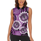 Australia Indigenous Butterflies Personalised Women Sleeveless Polo Shirt Lupus Awareness Purple Ribbon Aboriginal Art