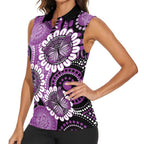 Australia Indigenous Butterflies Personalised Women Sleeveless Polo Shirt Lupus Awareness Purple Ribbon Aboriginal Art