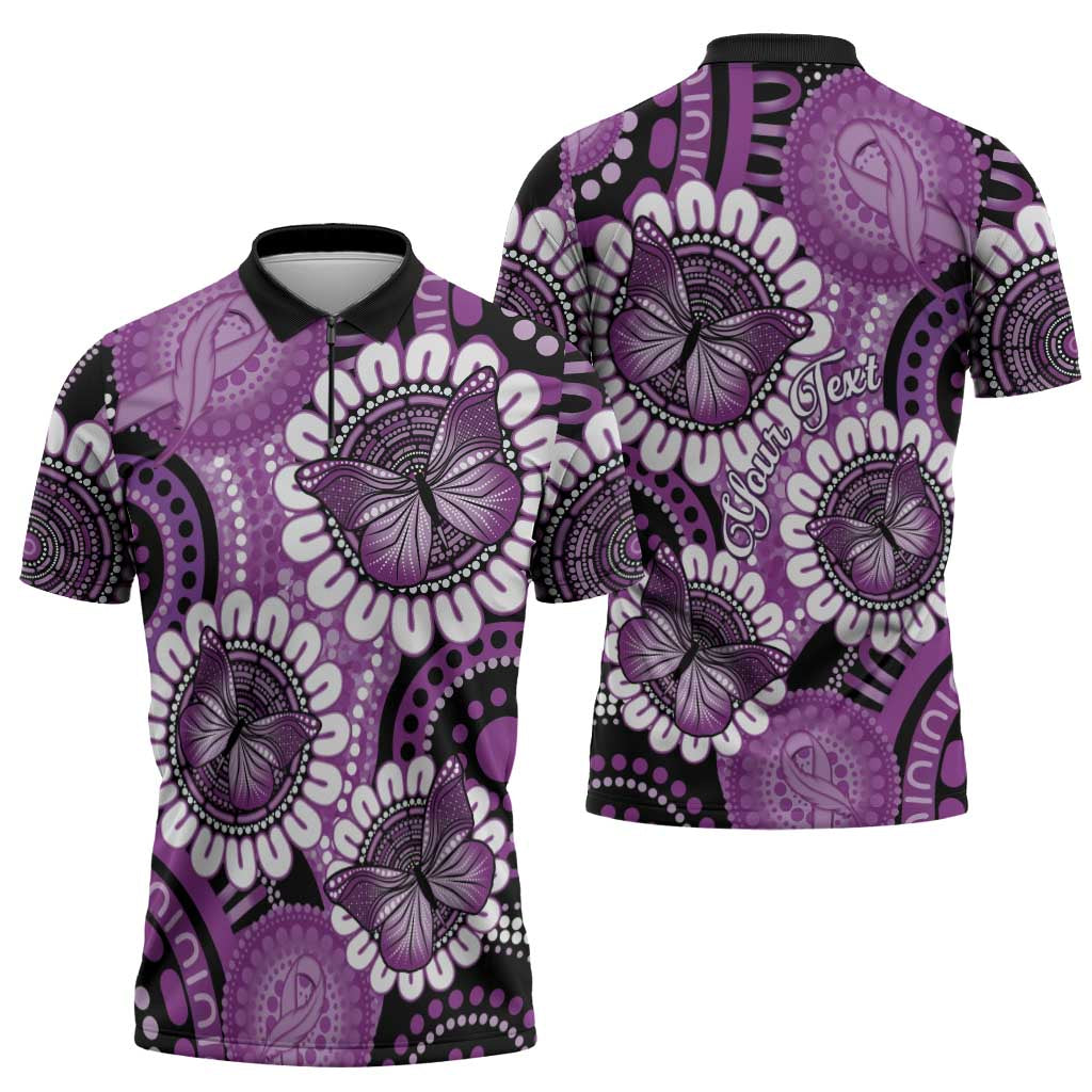 Australia Indigenous Butterflies Personalised Zipper Polo Shirt Lupus Awareness Purple Ribbon Aboriginal Art