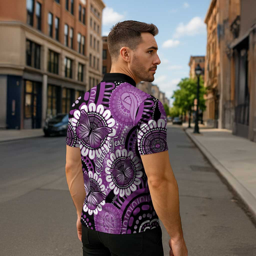 Australia Indigenous Butterflies Personalised Zipper Polo Shirt Lupus Awareness Purple Ribbon Aboriginal Art