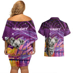 Vivid Sydney Australia Couples Matching Off Shoulder Short Dress and Hawaiian Shirt Humanity Aussie Koala Fanciful Light