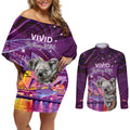Vivid Sydney Australia Couples Matching Off Shoulder Short Dress and Long Sleeve Button Shirt Humanity Aussie Koala Fanciful Light