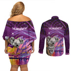 Vivid Sydney Australia Couples Matching Off Shoulder Short Dress and Long Sleeve Button Shirt Humanity Aussie Koala Fanciful Light
