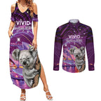 Vivid Sydney Australia Couples Matching Summer Maxi Dress and Long Sleeve Button Shirt Humanity Aussie Koala Fanciful Light