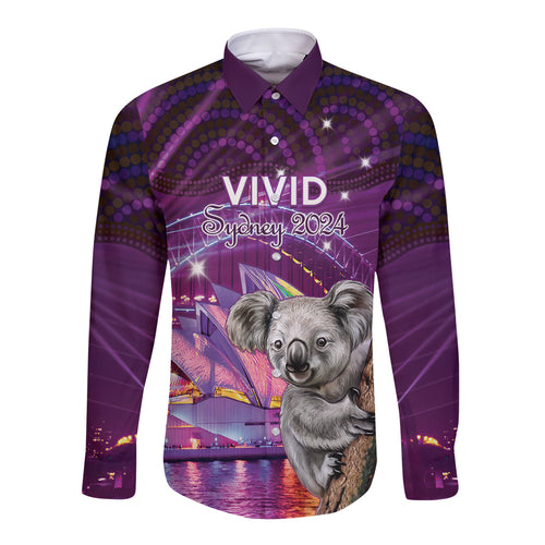 Vivid Sydney Australia Long Sleeve Button Shirt Humanity Aussie Koala Fanciful Light