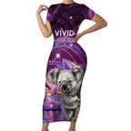 Vivid Sydney Australia Short Sleeve Bodycon Dress Humanity Aussie Koala Fanciful Light