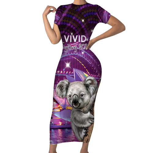 Vivid Sydney Australia Short Sleeve Bodycon Dress Humanity Aussie Koala Fanciful Light