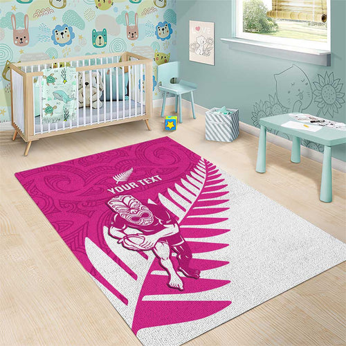 New Zealand Silver Fern Rugby Custom Area Rug Go All Black Maori Pink Version