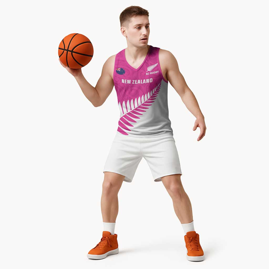 New Zealand Silver Fern Rugby Custom Basketball Jersey Go All Black Maori Pink Version - Aussie Hoodie