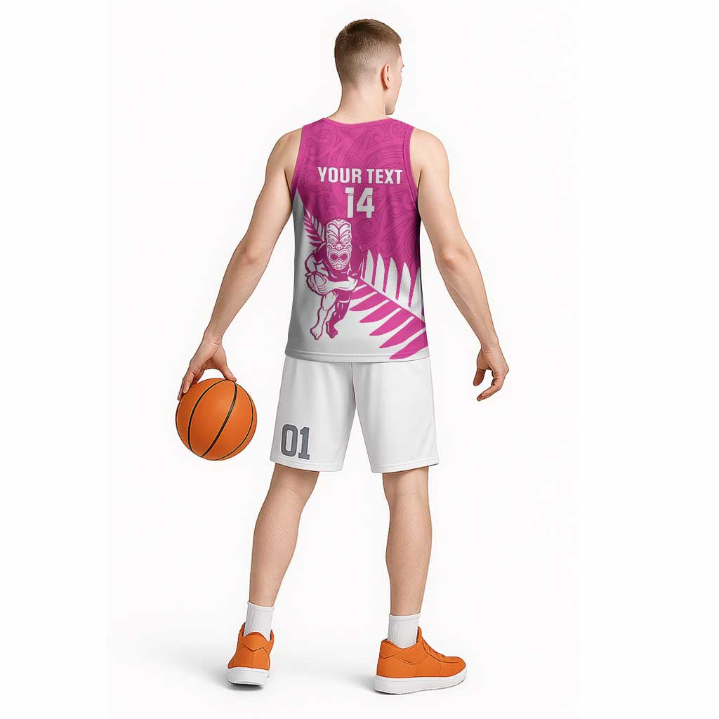 New Zealand Silver Fern Rugby Custom Basketball Jersey Go All Black Maori Pink Version - Aussie Hoodie