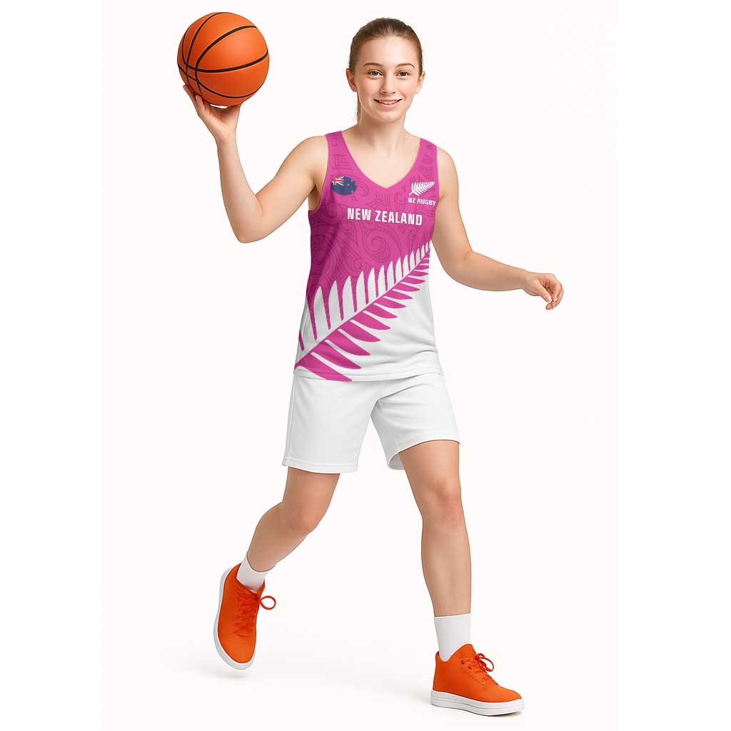 New Zealand Silver Fern Rugby Custom Basketball Jersey Go All Black Maori Pink Version - Aussie Hoodie
