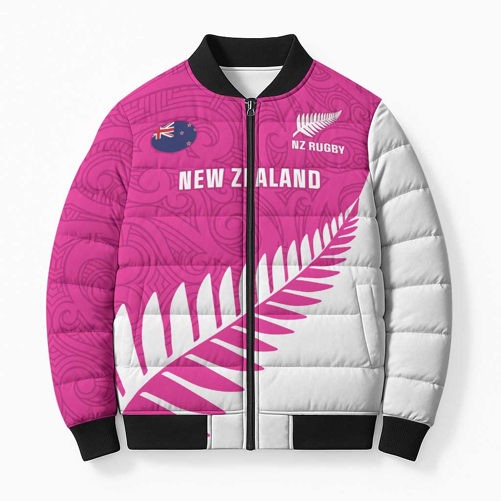 New Zealand Silver Fern Rugby Custom Bomber Puffer Jacket Go All Black Maori Pink Version - Aussie Hoodie